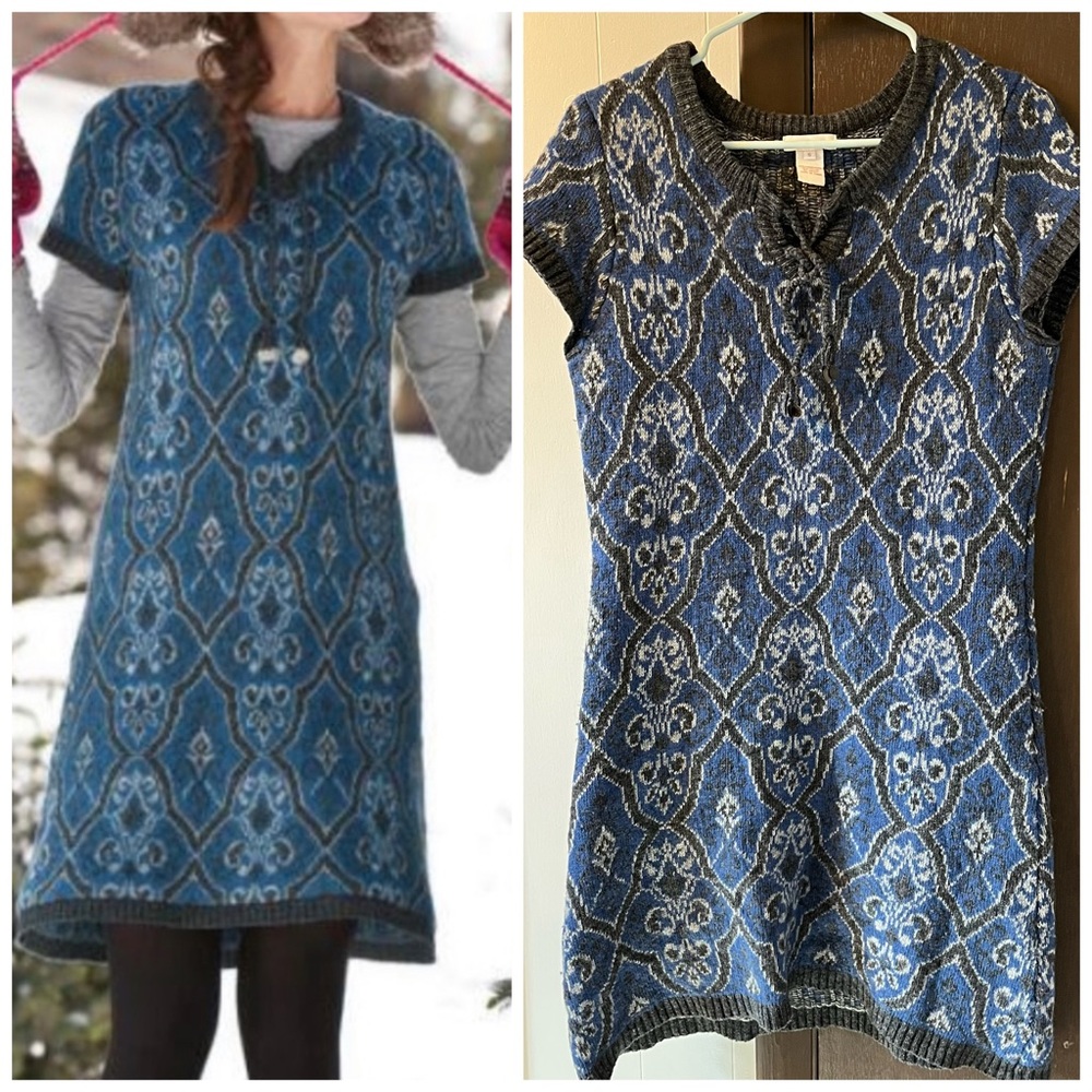 Sundance Lapland Jacquard Sweater Dress Fair Isle Blue Size S